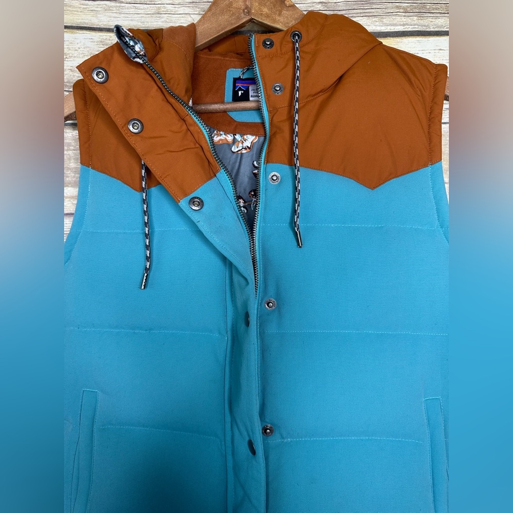 Patagonia Bivy Hooded Down Vest in Mogul Blue size L mushroom print interior - Picture 6 of 10